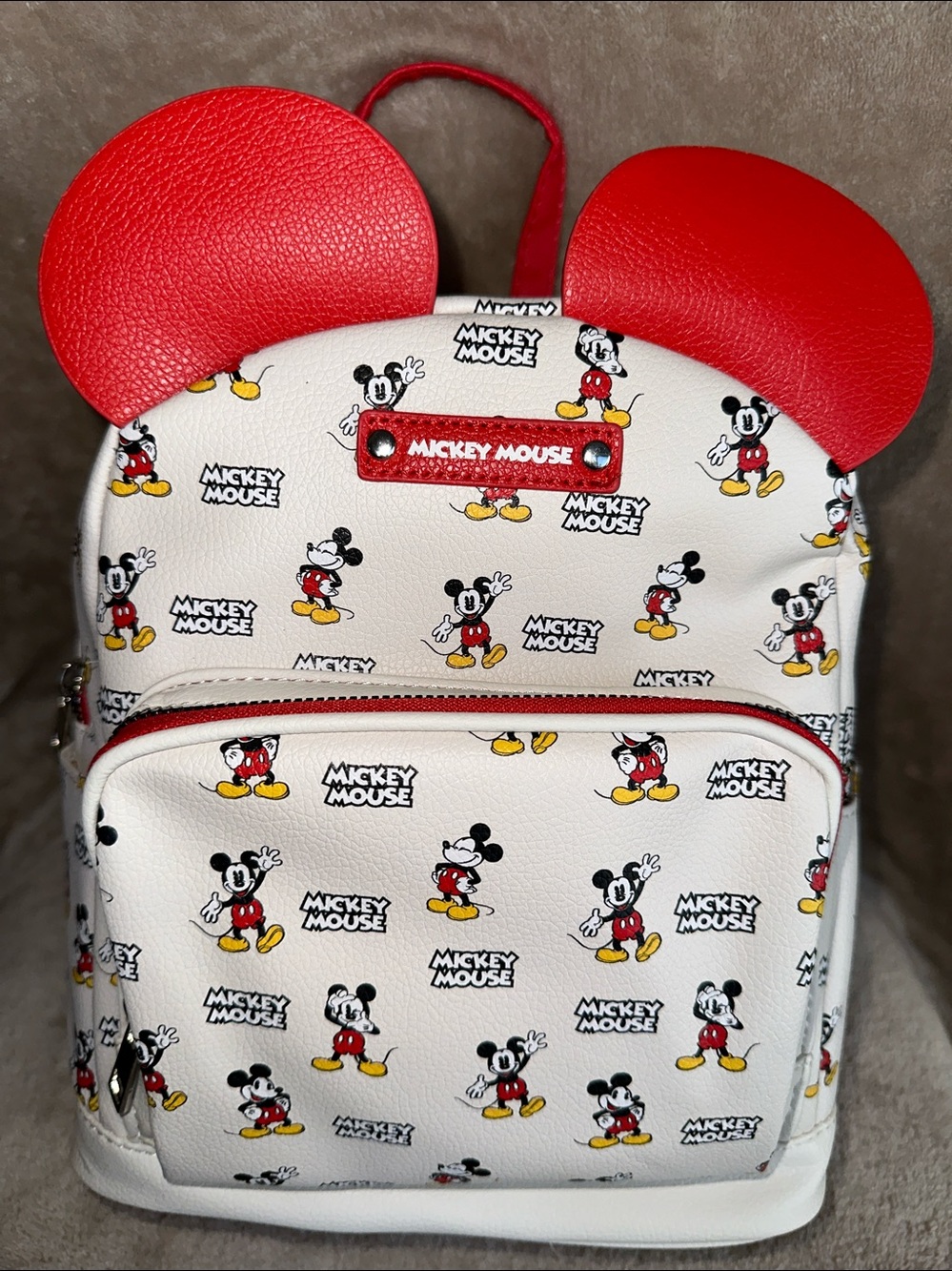 NWT Disney Mickey Mouse White & Red Small Faux Leather Backpack with Ears